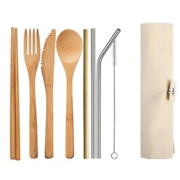 竹木製餐具8件組-筷.叉.匙.刀.吸管*3.刷子-附帆布套收納袋