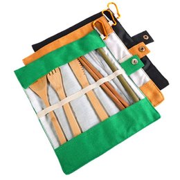 竹木製餐具6件組-筷.叉.匙.刀.吸管.刷子-附帆布套收納袋-掛勾設計