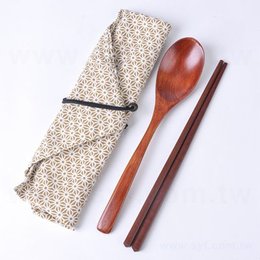 木製餐具2件組-筷.匙-附綁帶布套收納袋