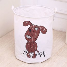 卡通小狗收納籃-帆布可摺疊洗衣籃