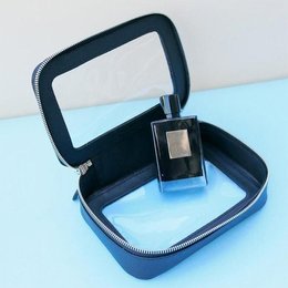 透明拉鍊盥洗包-兩件組PVC+PU皮革化妝包