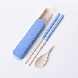 小麥桔梗餐具2件組-筷.匙(可拆式餐具)-附滑蓋小麥收納盒