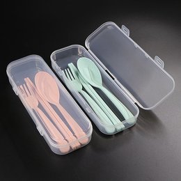 小麥桔梗餐具3件組-筷.叉.匙-附PP塑膠收納盒