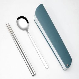 304不鏽鋼餐具2件組-筷.匙-附PP塑膠收納盒
