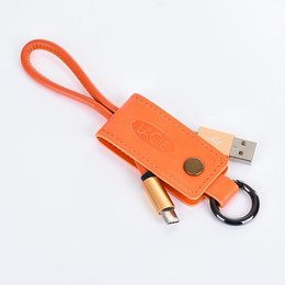 伸縮拉繩皮革鑰匙圈充電線-可客製化印刷/烙印LOGO(同55AA-0017)