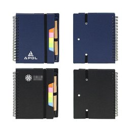 環裝筆記本H-尺寸12x14.5cm單色印刷左翻綁帶/附筆-線圈記事本