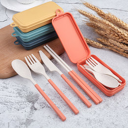 小麥桔梗餐具4件組-筷.叉.匙.刀(可拆式餐具)-附小麥收納盒-掛勾設計-預算1萬元內