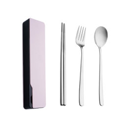 304不鏽鋼餐具3件組-筷.叉.匙-附滑蓋PP塑膠收納盒-掛勾設計