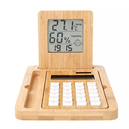 天然竹計算器溫濕度時鐘計算機​