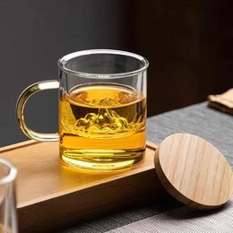 高溫硼矽雙層馬克杯茶水分離玻璃附杯蓋手柄