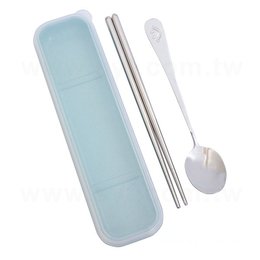 不鏽鋼餐具2件組-筷.匙(笑臉款)-附小麥收納盒.PP塑膠蓋