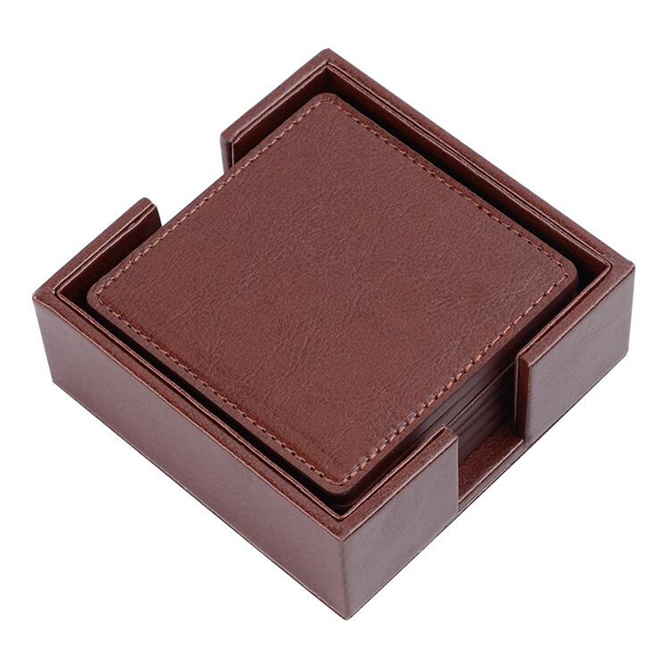 10*10cm,PU Leather,棕皮製杯墊