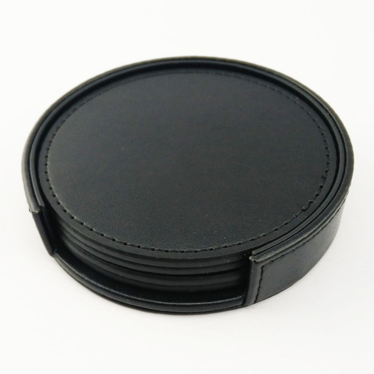 直徑9cm,PU Leather,黑/棕/白皮製杯墊